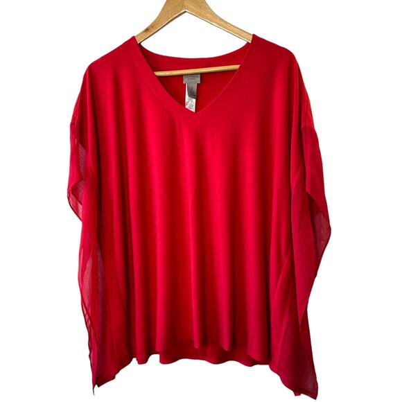 Easywear by Chico's Red Layered V-Neckline Boxy Blouse Top Women's Large 12 - Picture 1 of 7